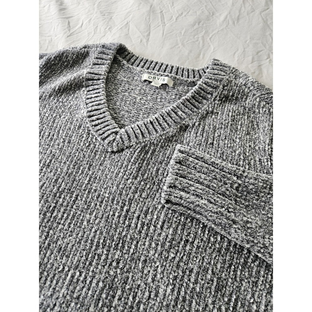 Orvis‎ women's gray chenille V-neck pullover sweater Size Large Polyester